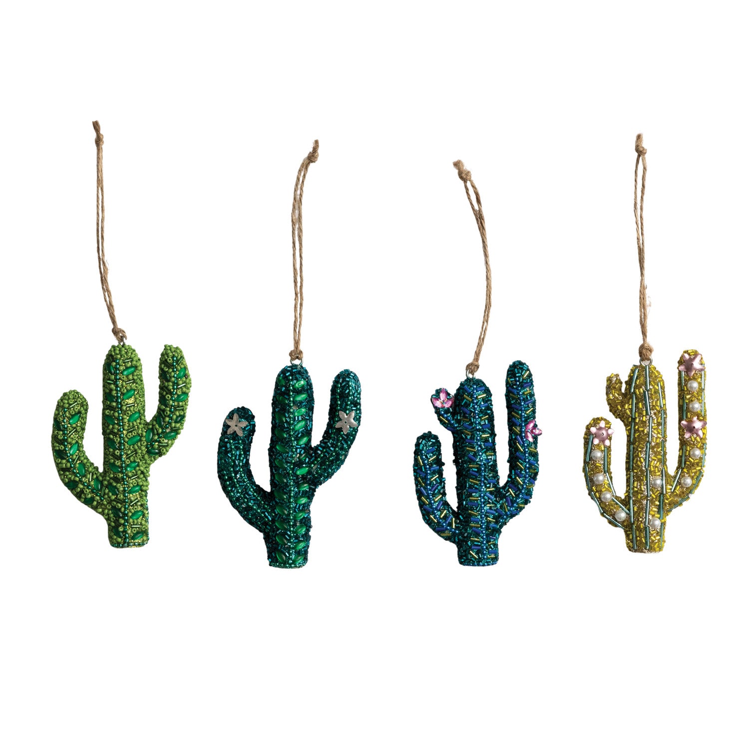 Handmade Beaded Cactus Ornament, Green, 4 Styles