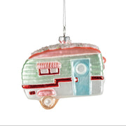 Hand-Painted Glass Camper Ornament with Glitter & Beads