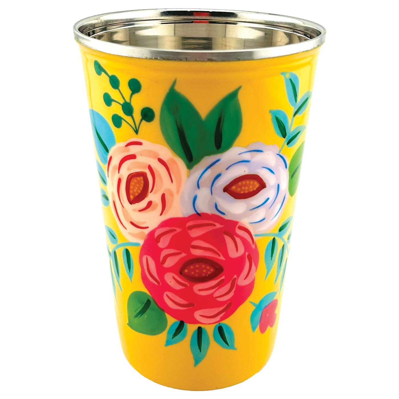 Hand Painted Floral Cup - Yellow