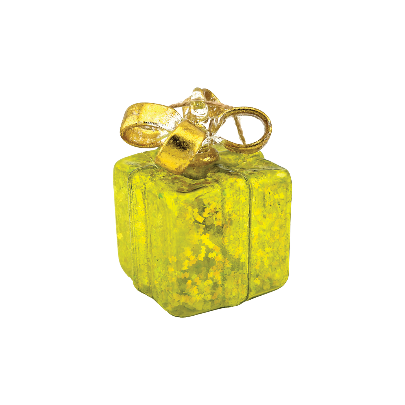 Sparkly Gift Box Ornament - Yellow