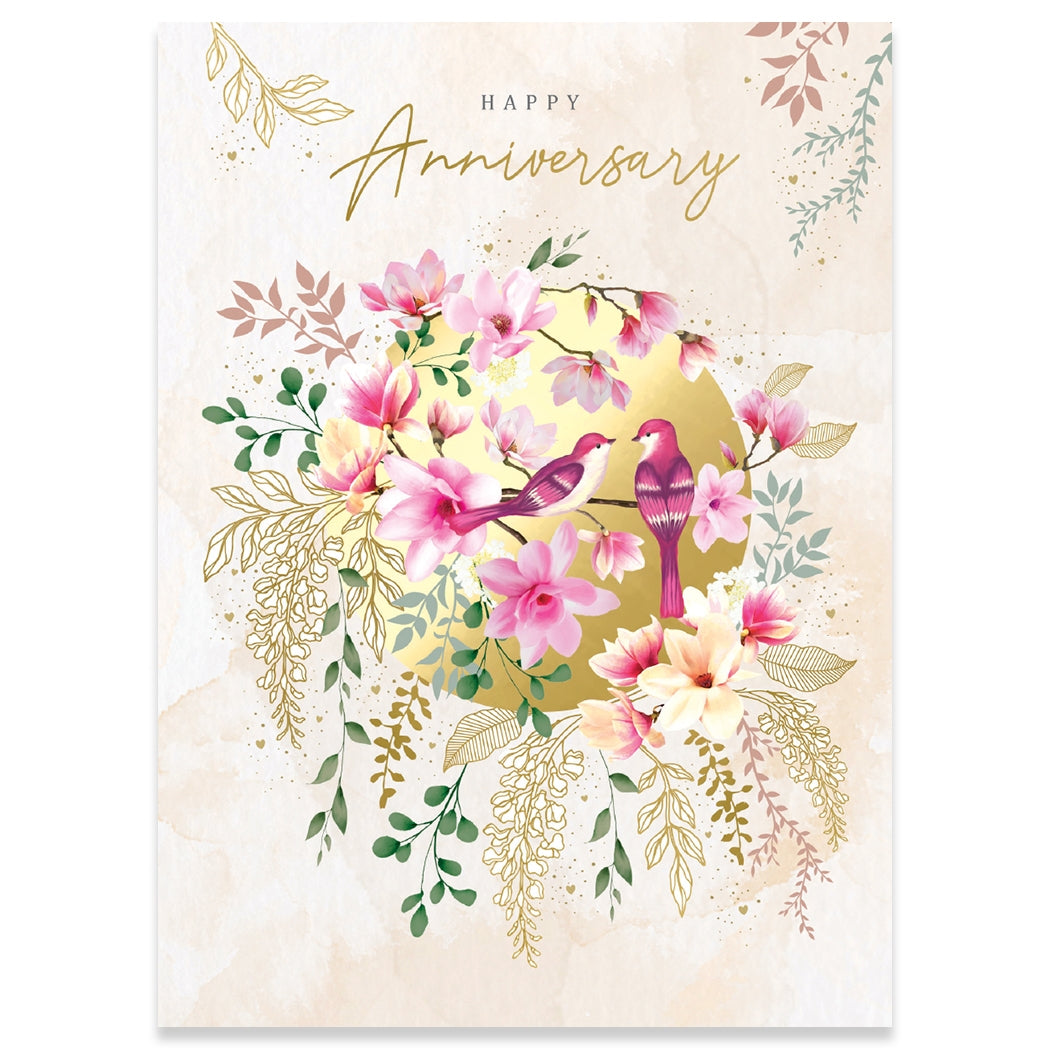 Birds And Magnolia Anniversary Greeting Card