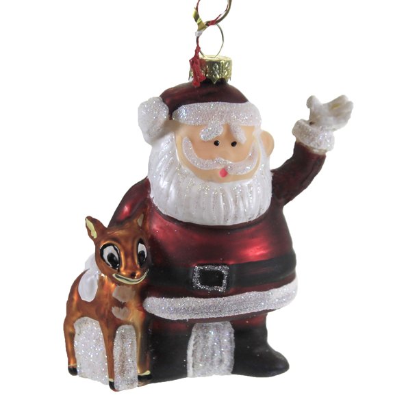 Retro Rudolph Characters Glass Ornament - Santa