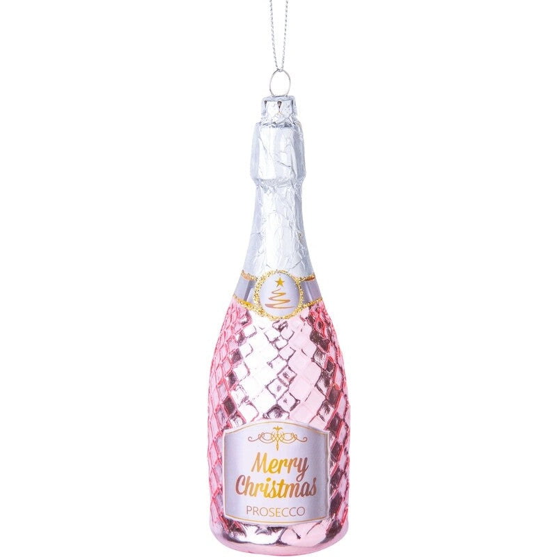 Pink Prosecco Bottle Blown Glass Ornament