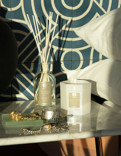 Desert Sage - Home Ambiance Diffuser, Candle & Nickel Plated Tray Gift Set