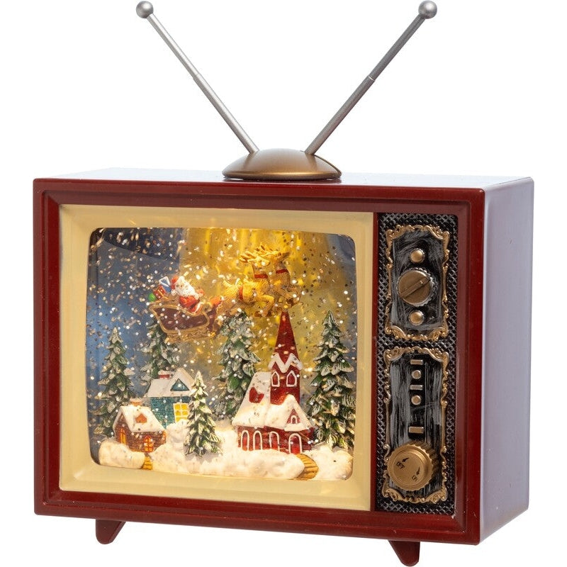 Vintage TV Shaped Holiday Scene Snow Dome