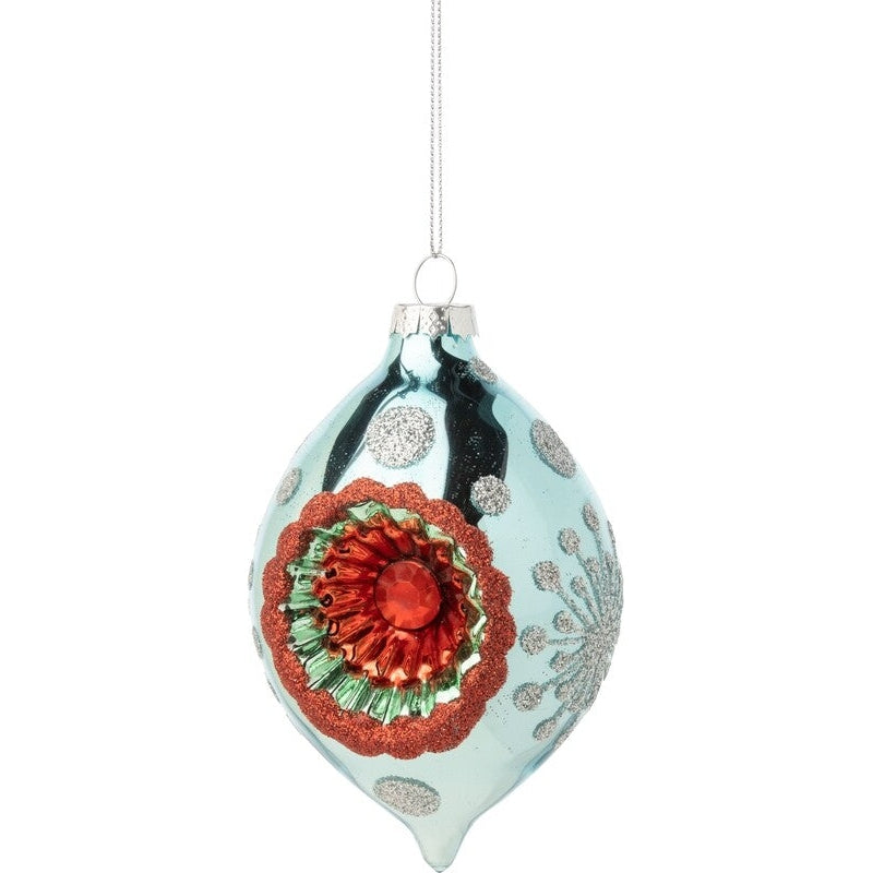 Blue Glass Drop Reflector With Colored Interior Ornament