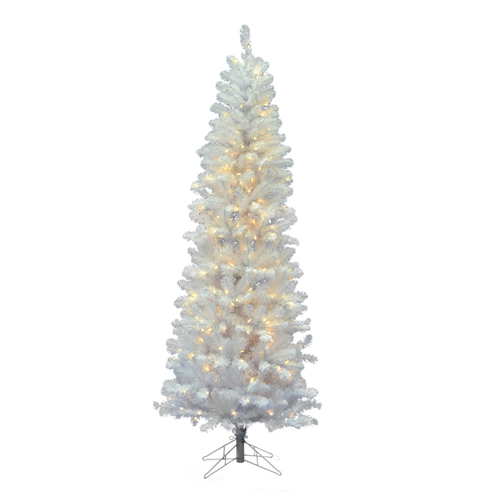 White Salem Pencil Tree - 7.5' x 36" Pre-Lit with 350 Warm White Dura-Lit LED Lights