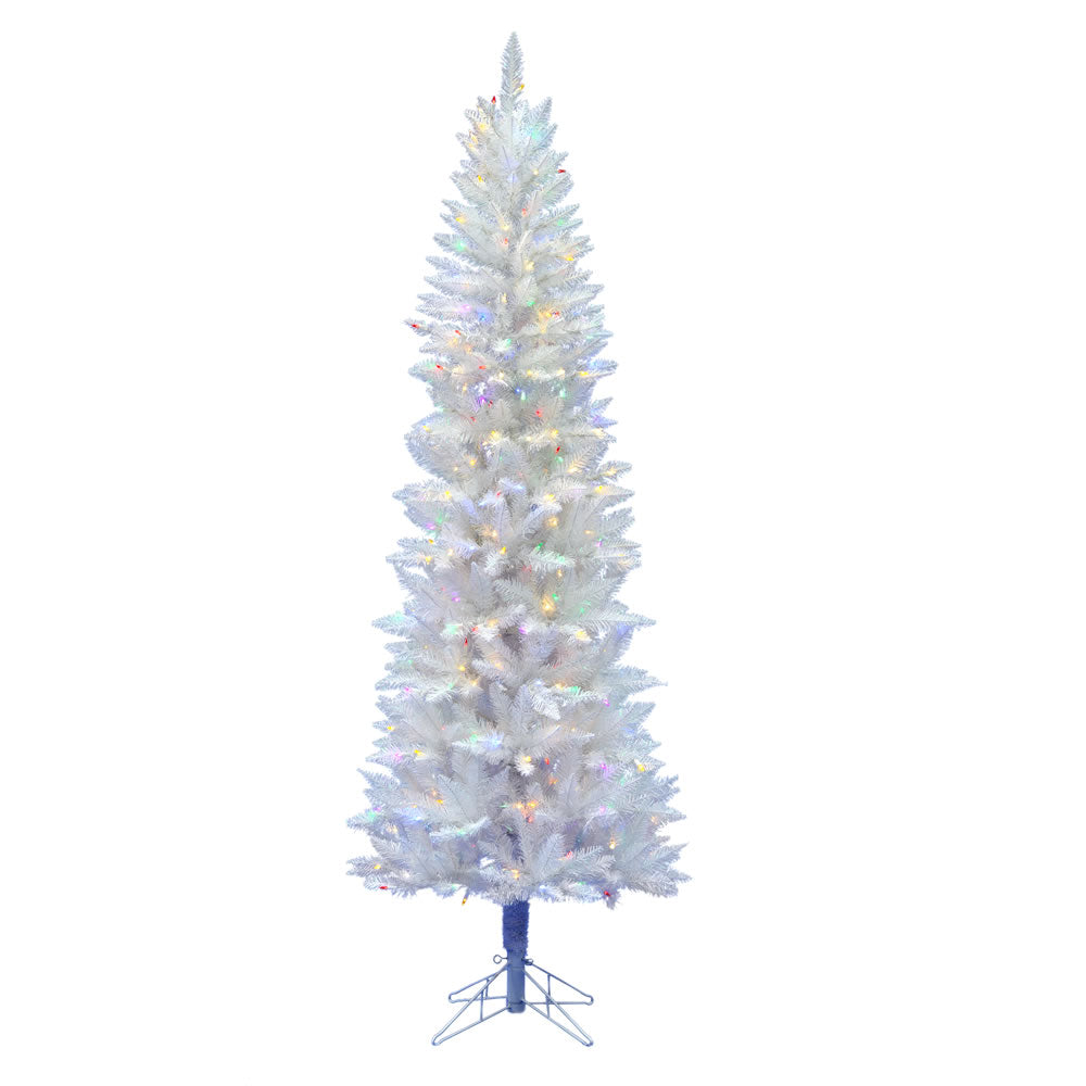 Sparkle White Pencil Spruce Tree - 7.5' x 34" Pre-Lit with 300 Multi-Colored Italian LED Lights