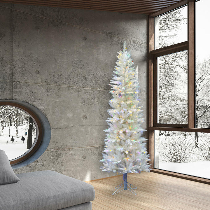 Sparkle White Pencil Spruce Tree - 7.5' x 34" Pre-Lit with 300 Multi-Colored Italian LED Lights