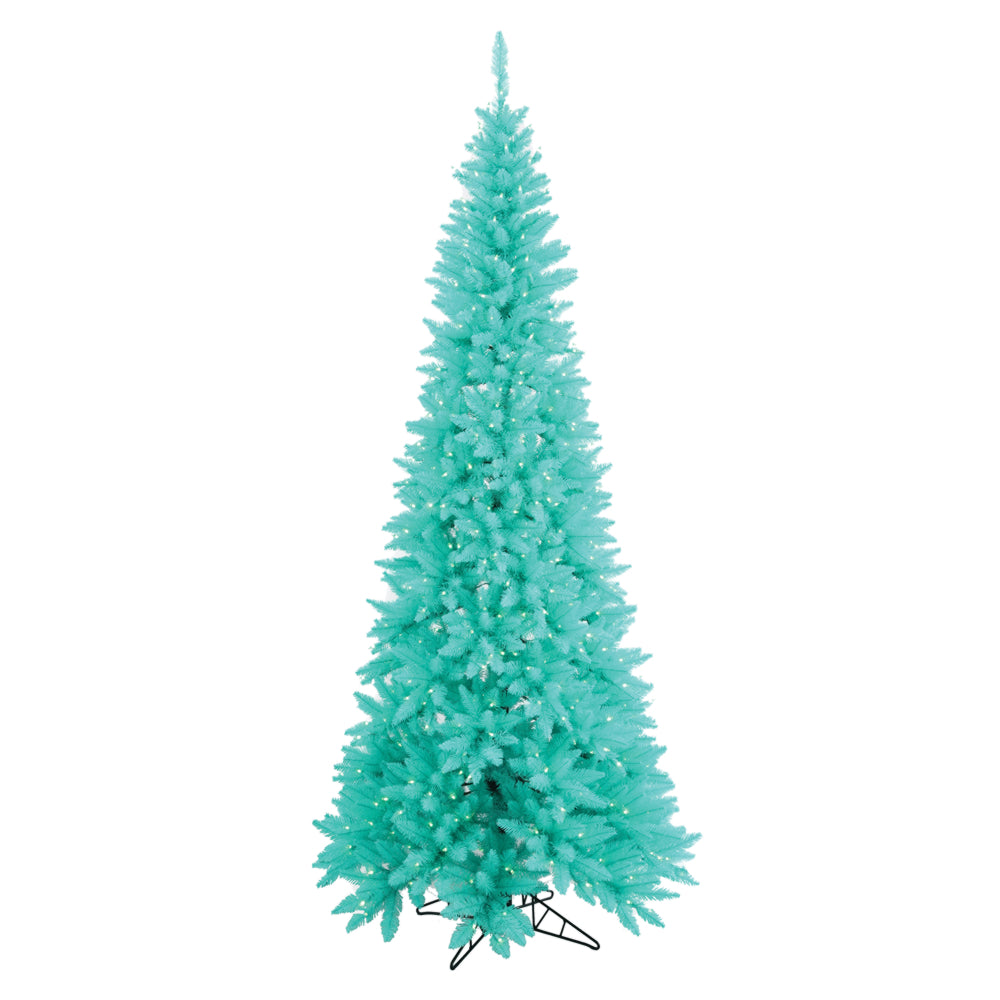 Aqua Slim Fir Tree - 9' x 46" Pre-Lit with 700 Aqua Dura-Lit LED Italian Style Lights