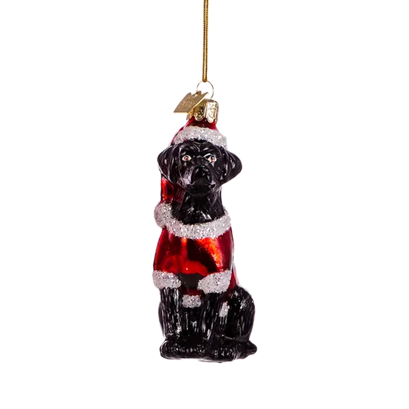 Labrador Retriever With Santa Suit Glass Ornament - Black