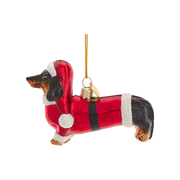 Dachshund With Santa Suit Glass Ornament - Black & Tan