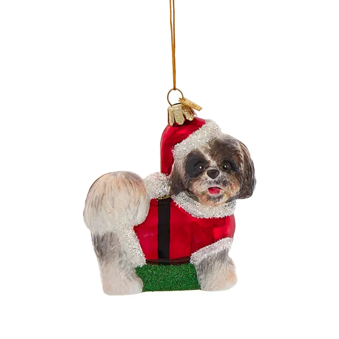 Shih Tzu With Santa Suit Glass Ornament - Black & White