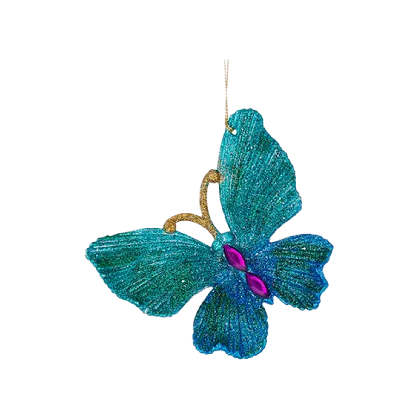 Peacock Glitter Butterfly Ornament - Blue