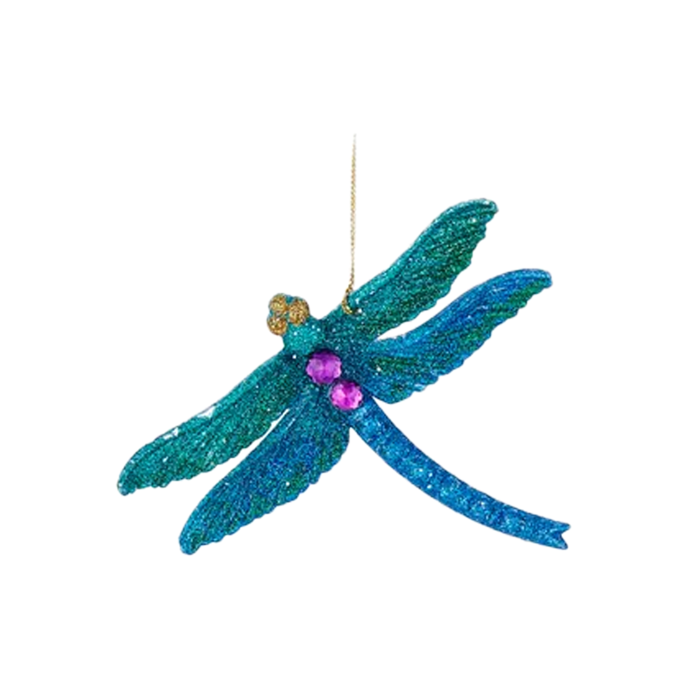 Peacock Glitter Dragonfly Ornament - Blue