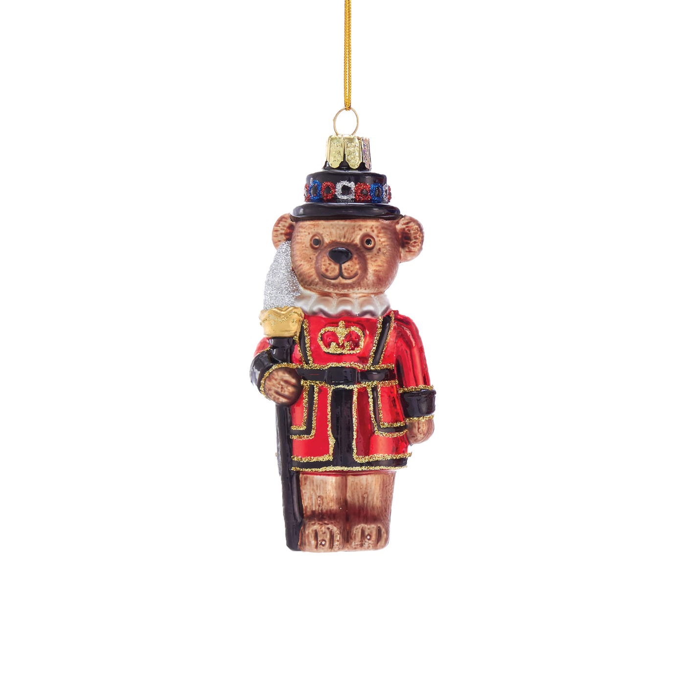 Glass British Ornament - Bear In Royal Guard Attire