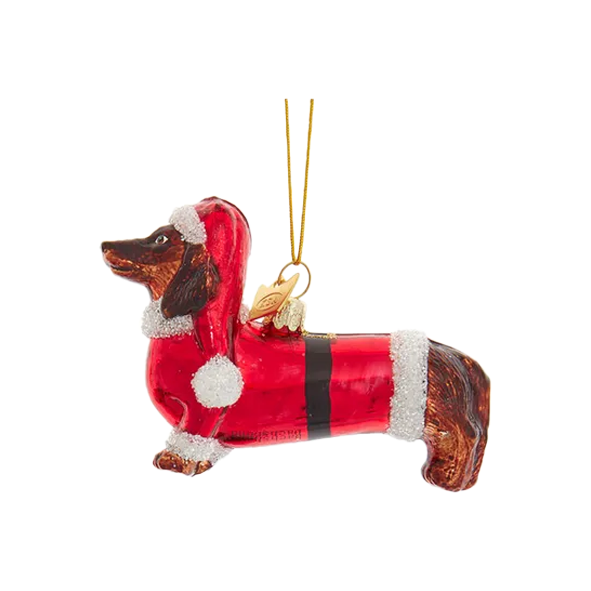 Dachshund With Santa Suit Glass Ornament - Brown