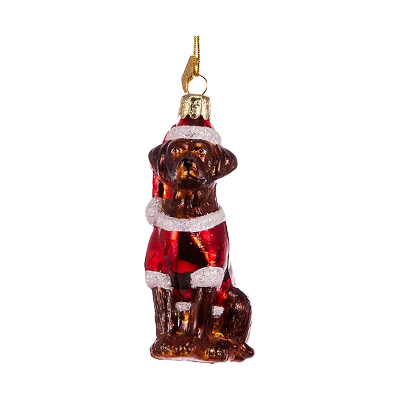 Labrador Retriever With Santa Suit Glass Ornament - Chocolate