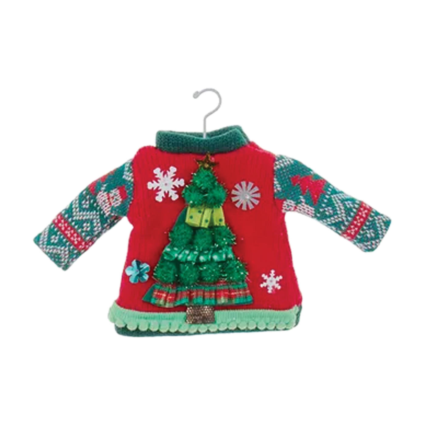 Red & Green Ugly Sweater Ornament - Christmas Tree