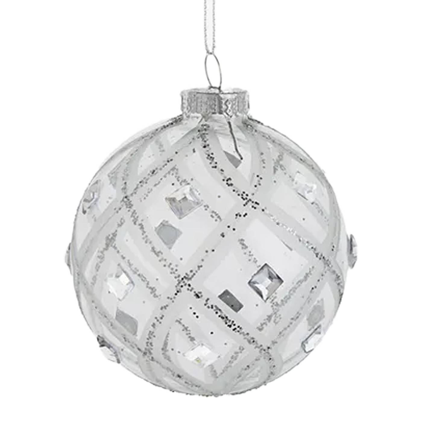 Feather Jeweled Glass Ball Ornament - Clear