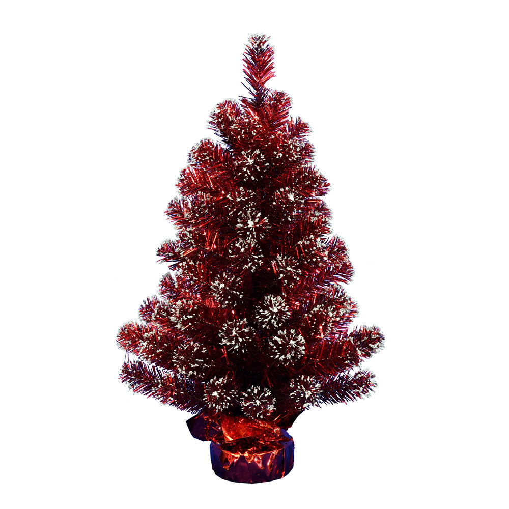 Unlit Dark Red Tinsel Tree - 2' x 16"