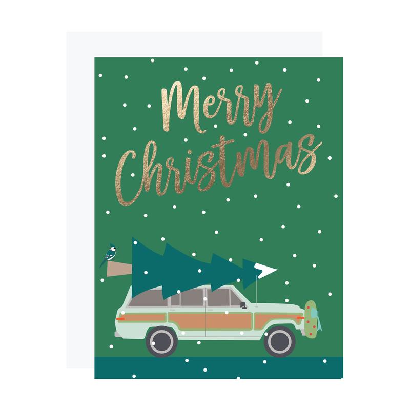 Woody Wagon Foil Christmas Card