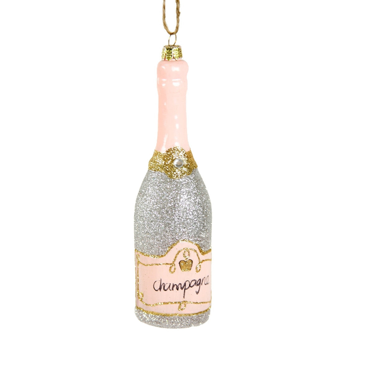 Glittered Champagne Ornament - Silver