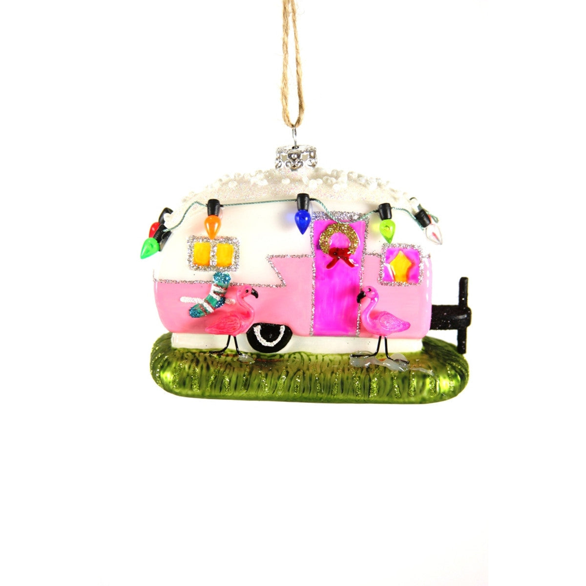 Pink Flamingo Retro Camper Ornament