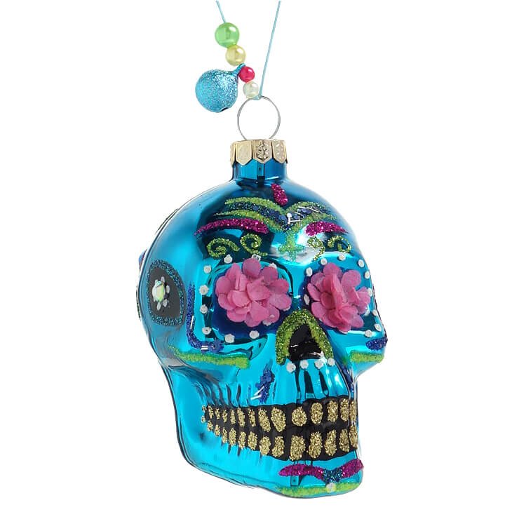 Dia De Los Muertos Skull Ornament - Blue - Just Fabulous Palm Springs