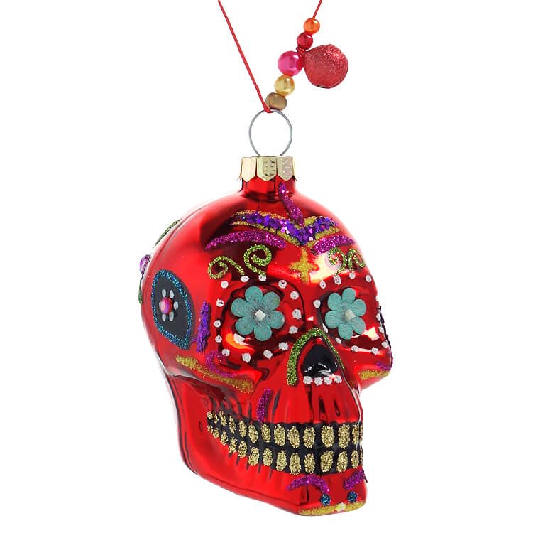 Dia De Los Muertos Skull Ornament - Red - Just Fabulous Palm Springs