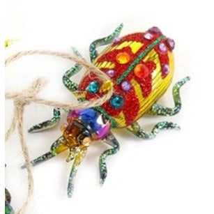 Tiny Beetle Ornament - Red & Yellow