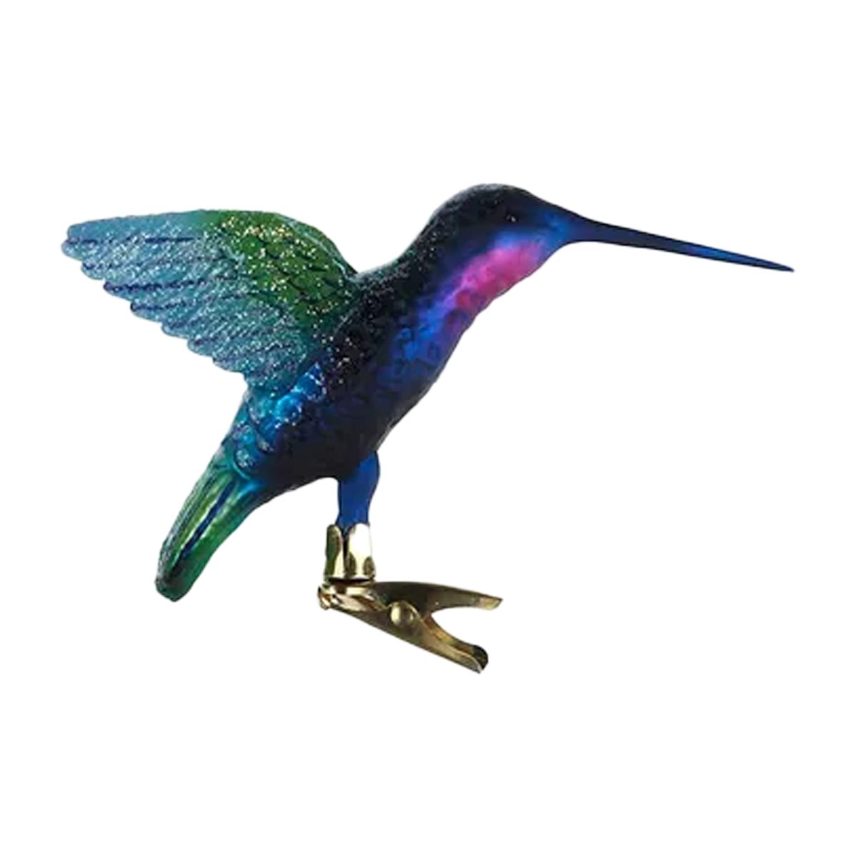 Hummingbird Clip-On Glass Ornament - Blue