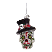 Glass Skeleton Head Ornament - Green Eyes