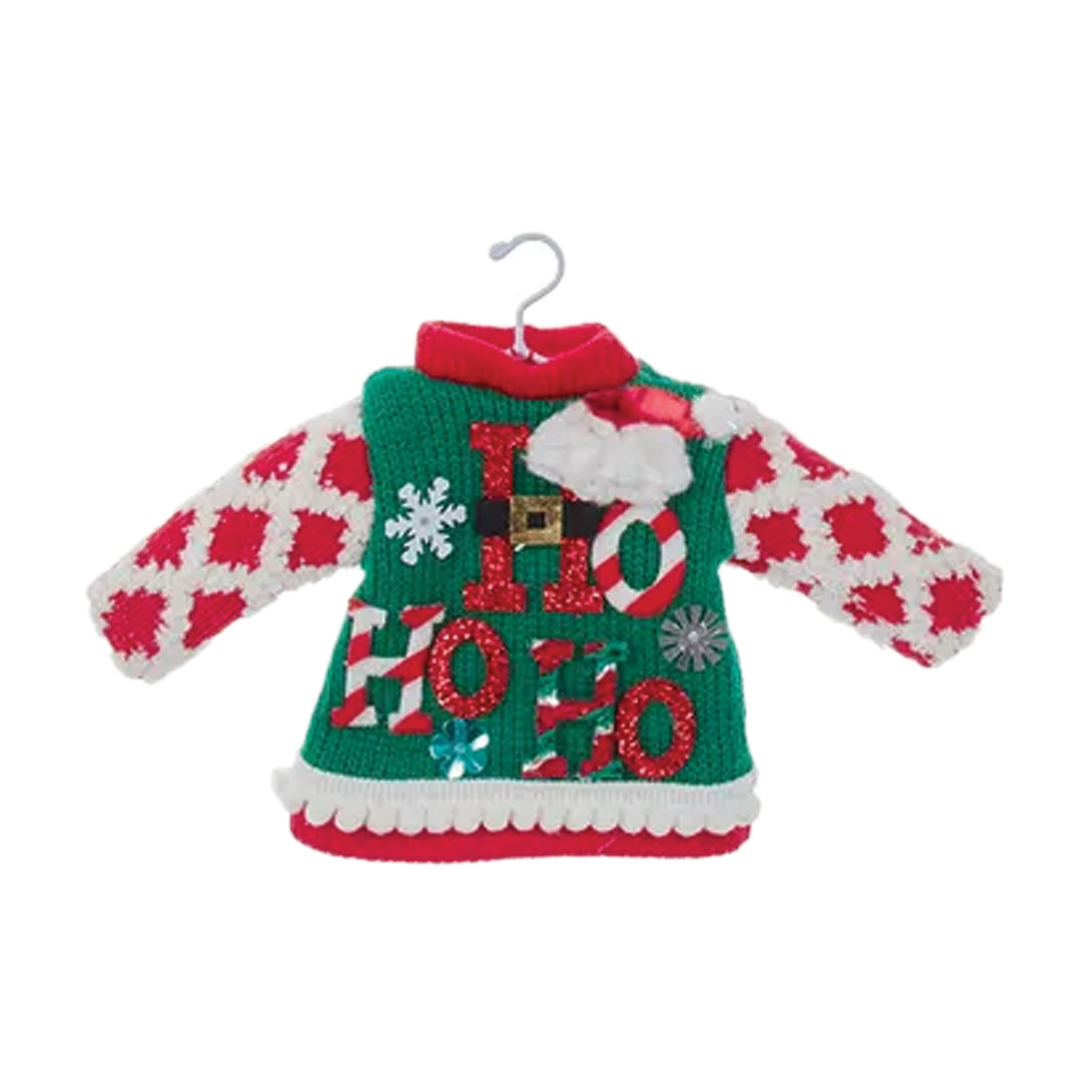 Red & Green Ugly Sweater Ornament - Ho Ho Ho