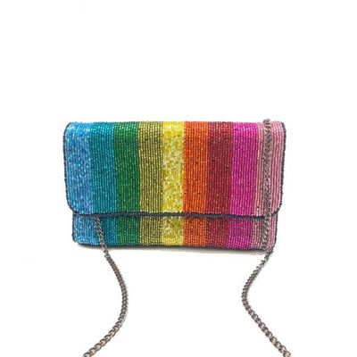 Striped Rainbow Mini Beaded Clutch