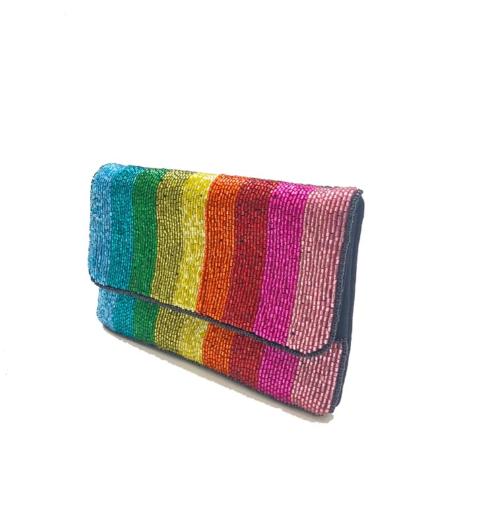 Striped Rainbow Mini Beaded Clutch
