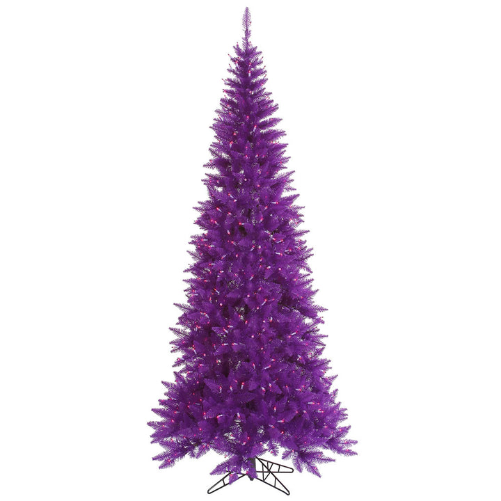 Purple Slim Fir Tree - 7.5' x 40" Pre-Lit with 500 Purple Dura-Lit LED Italian Style Lights