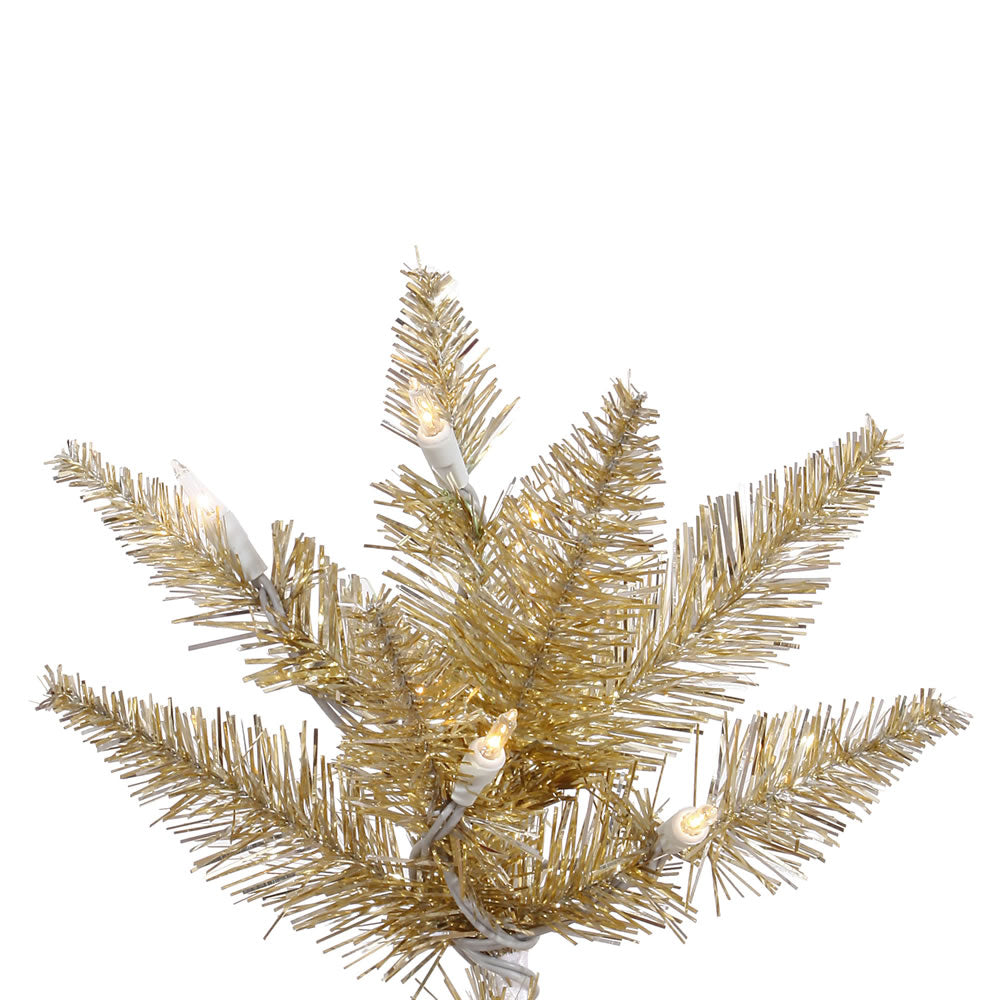 Champagne Tinsel Slim Fir Tree 7.5' x 40" Pre-Lit with 500 Italian Style Warm White Dura-Lit LED Lights