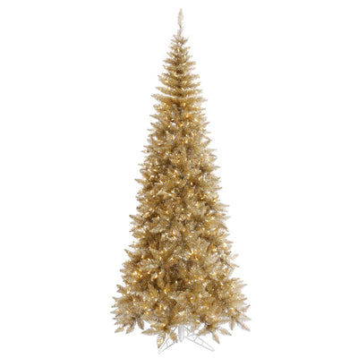 Champagne Tinsel Slim Fir Tree 7.5' x 40" Pre-Lit with 500 Italian Style Warm White Dura-Lit LED Lights