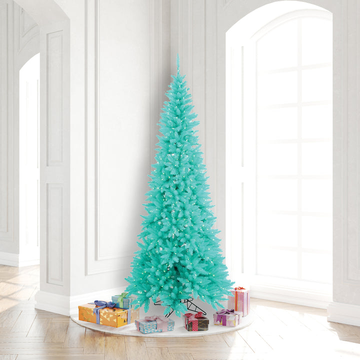 Aqua Slim Fir Tree - 7.5' x 40" Pre-Lit with 500 Aqua Dura-Lit LED Italian Style Lights