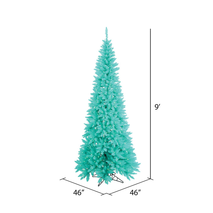 Aqua Slim Fir Tree - 9' x 46" Pre-Lit with 700 Aqua Dura-Lit LED Italian Style Lights