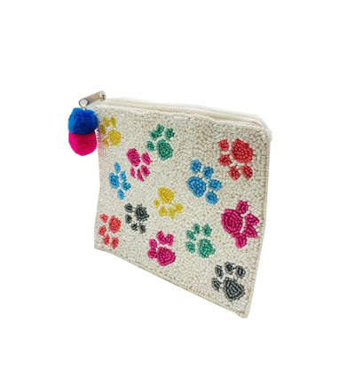 Colorful Paw Print Beaded Coin Pouch