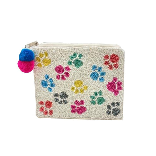 Colorful Paw Print Beaded Coin Pouch