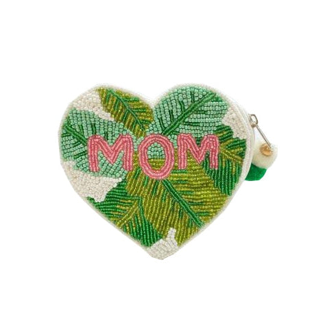 Mom Leaf Beaded Coin Pouch