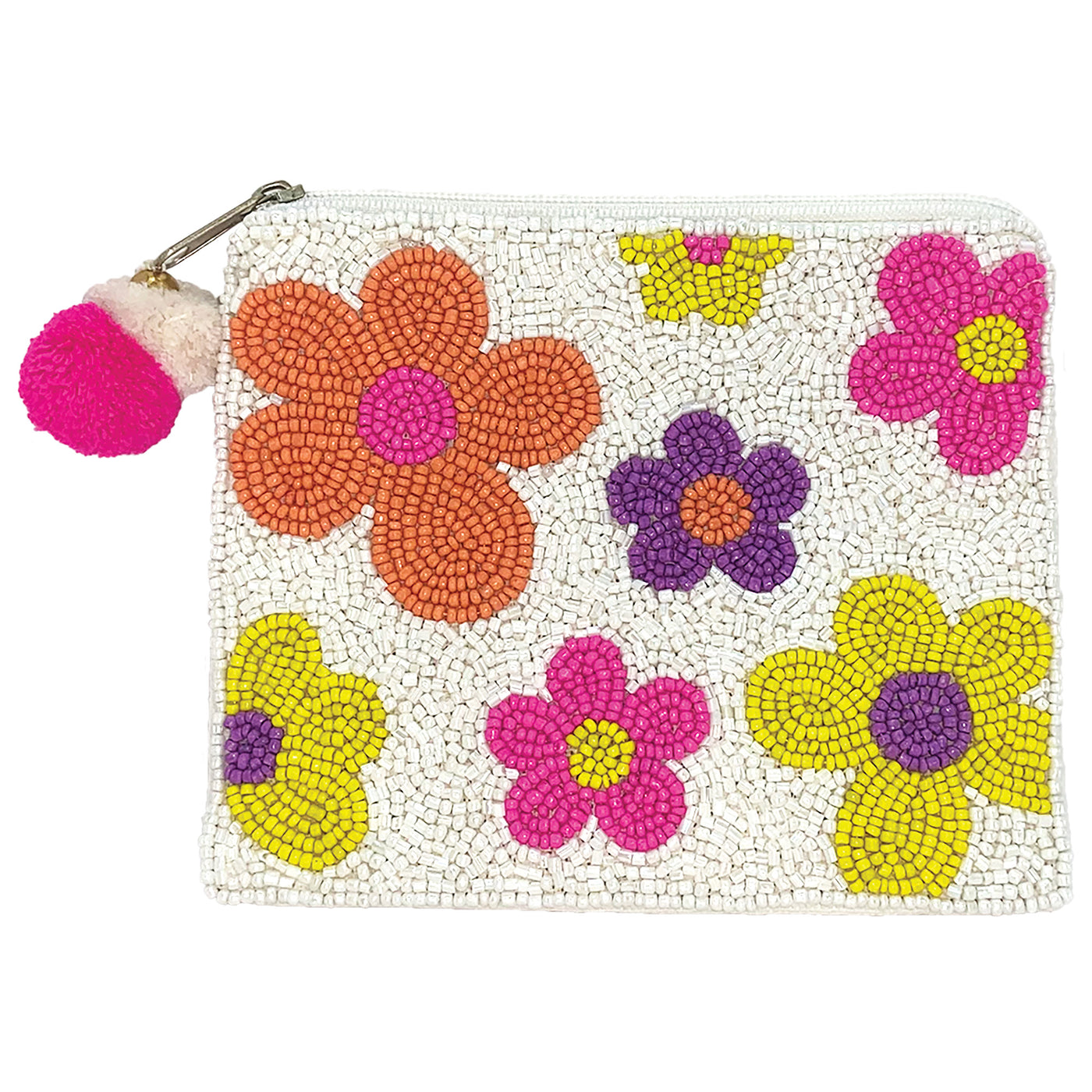 Colorful Flowers Beaded Coin Pouch