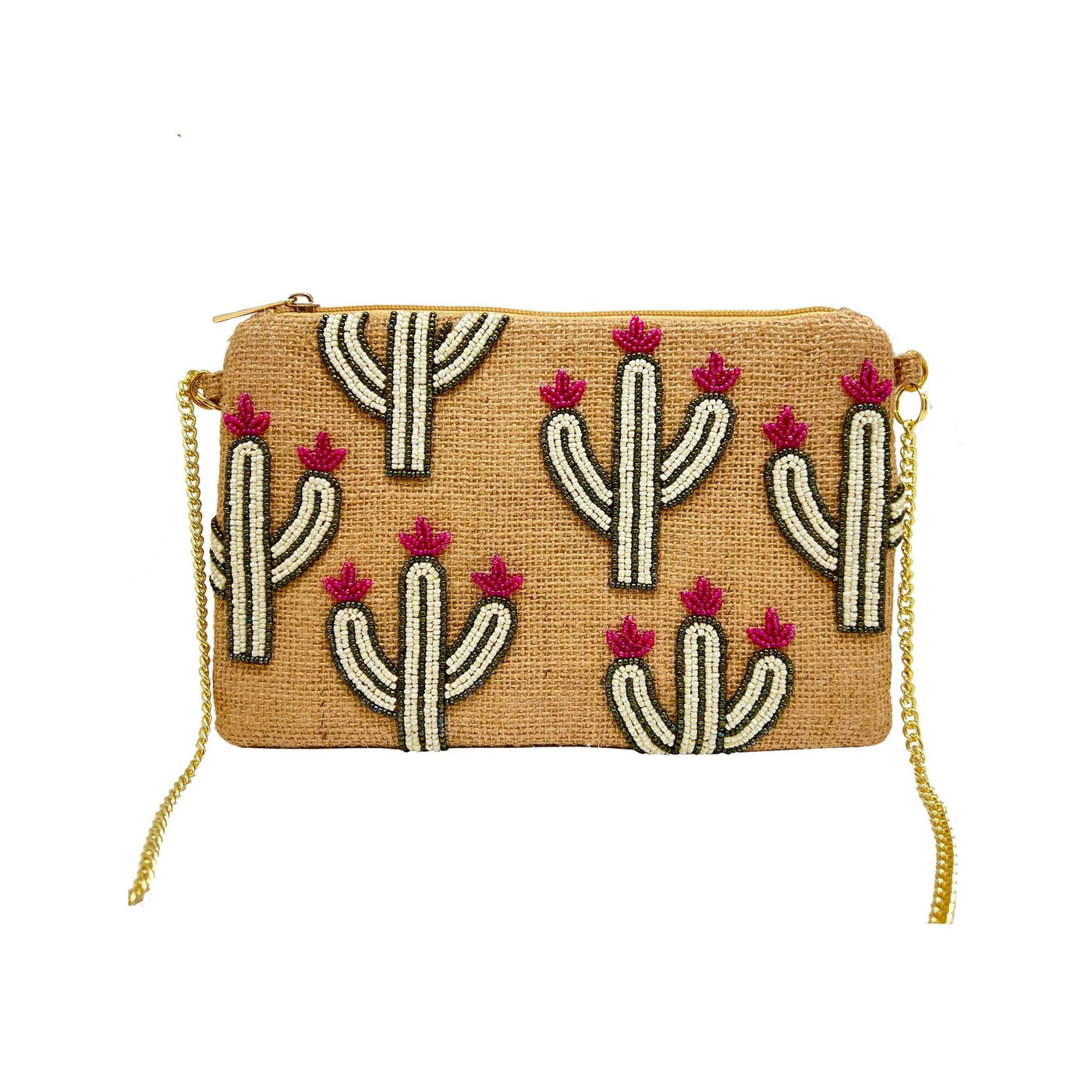 Jute Cactus Beaded Clutch