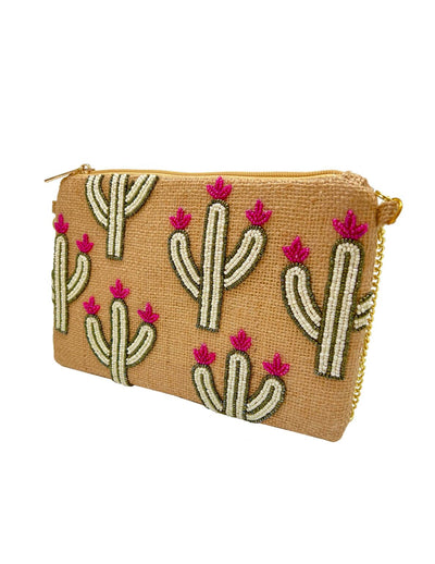 Jute Cactus Beaded Clutch