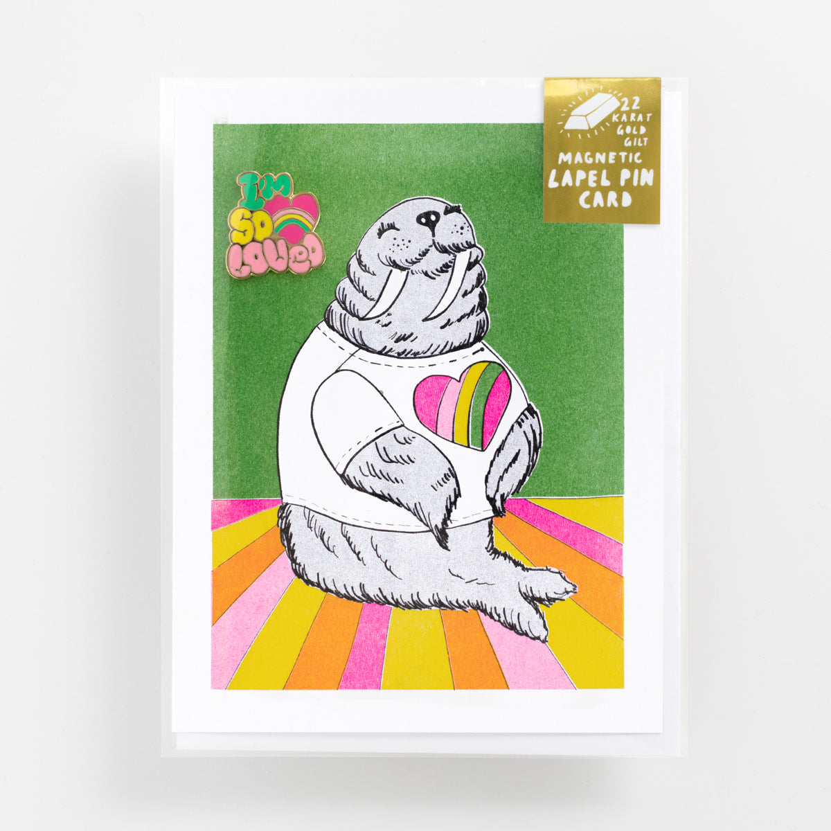 I'm So Loved Walrus Risograph Card With Magnetic Lapel Pin
