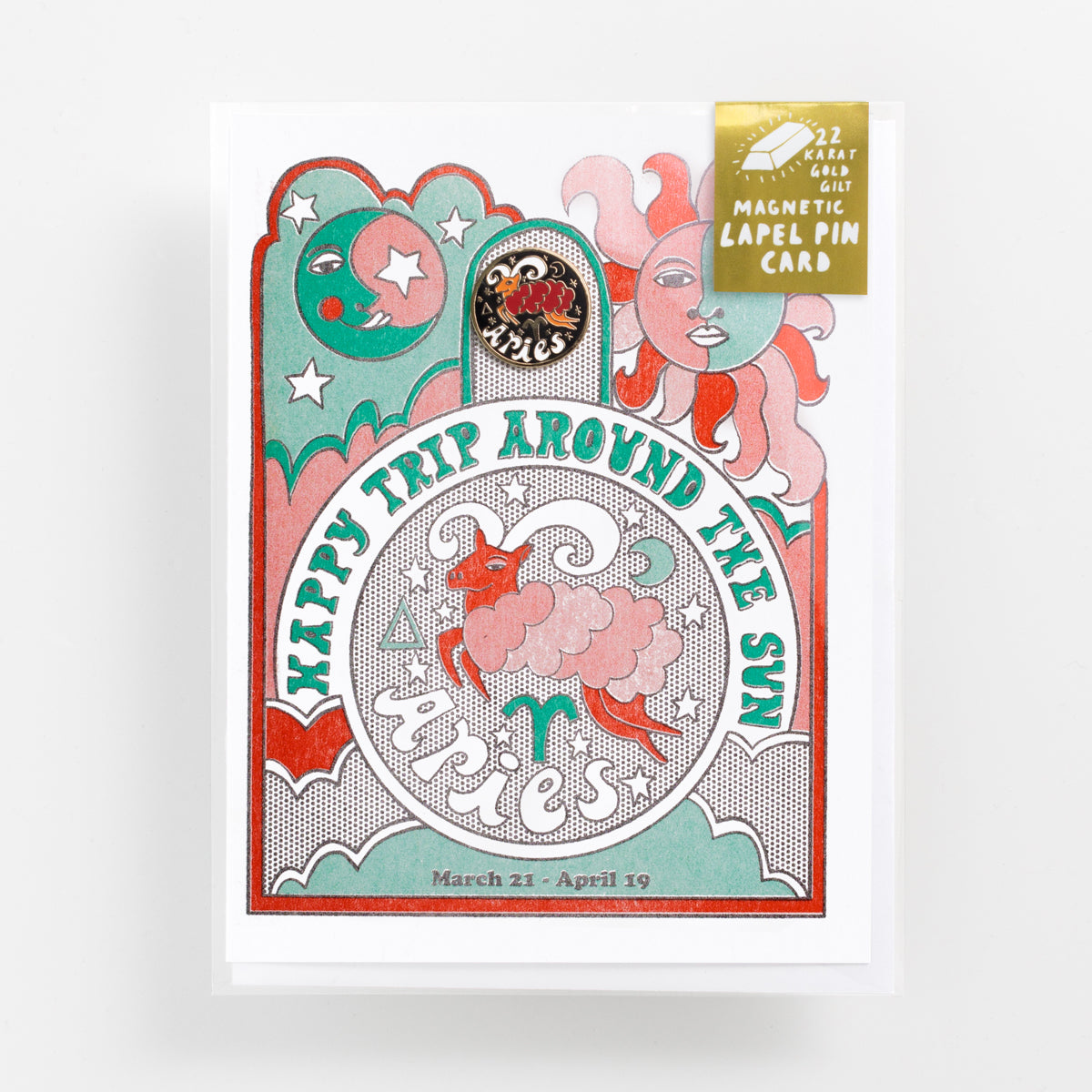 Aries Risograph Card With Magnetic Lapel Pin