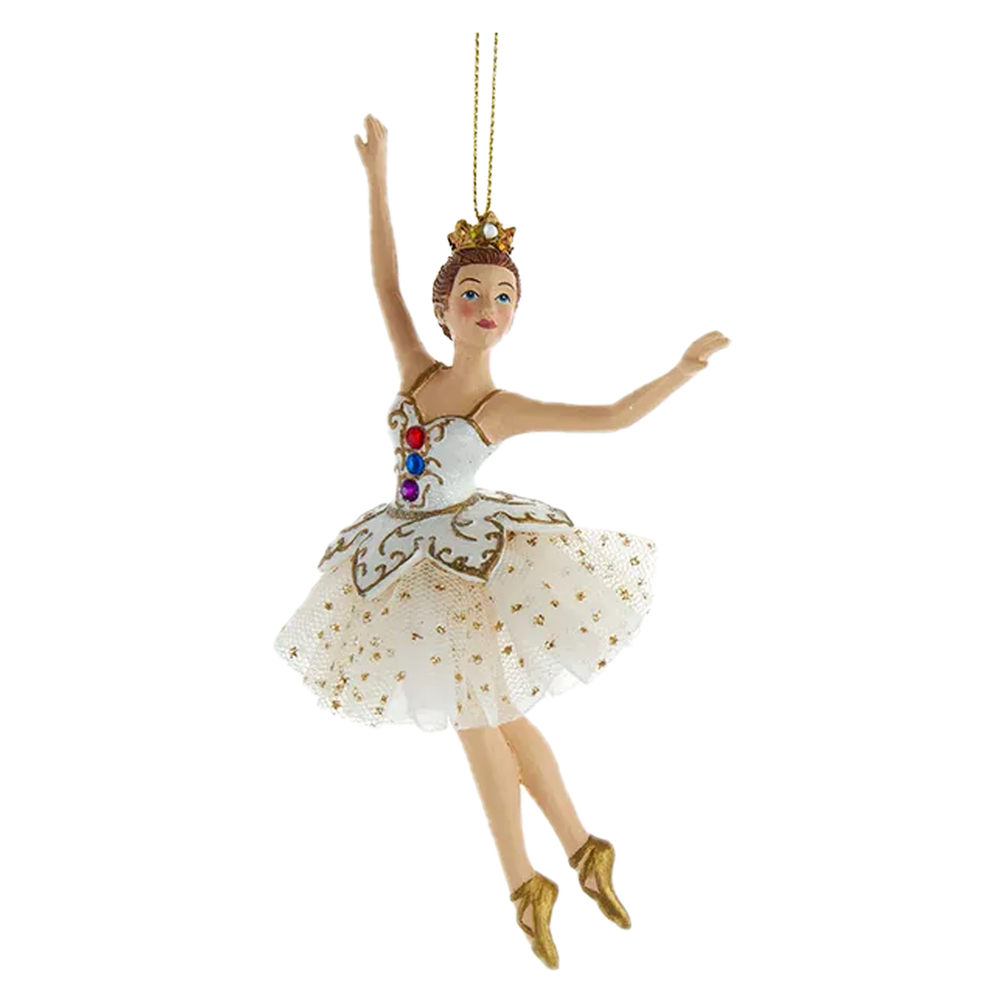 White & Gold Jeweled Ballerina Ornament - Leaning Left